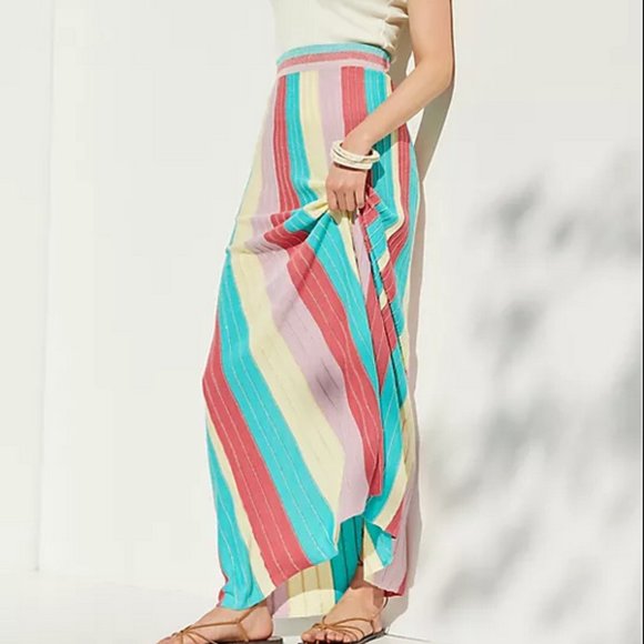 Anthropologie Find Me Now S NWT Striped Knit Maxi Skirt Shimmer